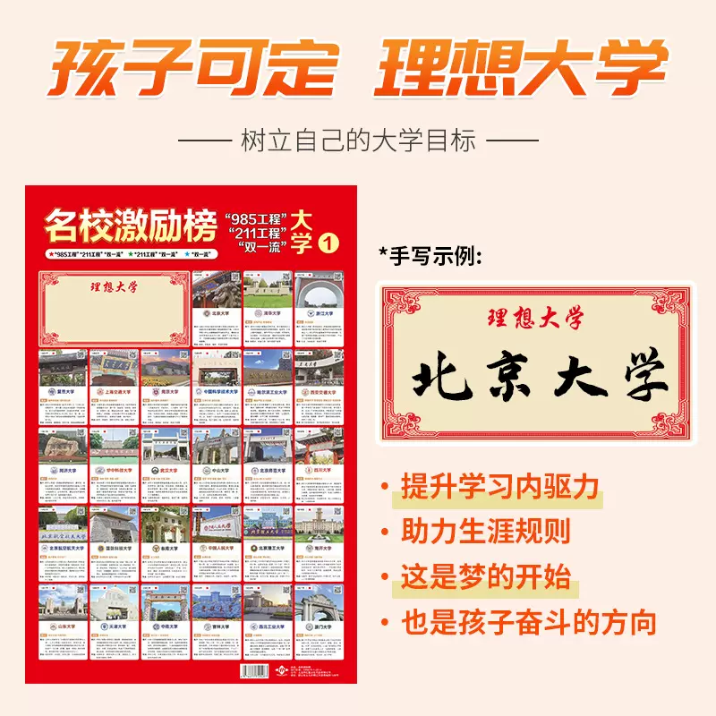 高考目标大学挂画名校激励榜墙贴985/211 高中教室布置班级墙挂图
