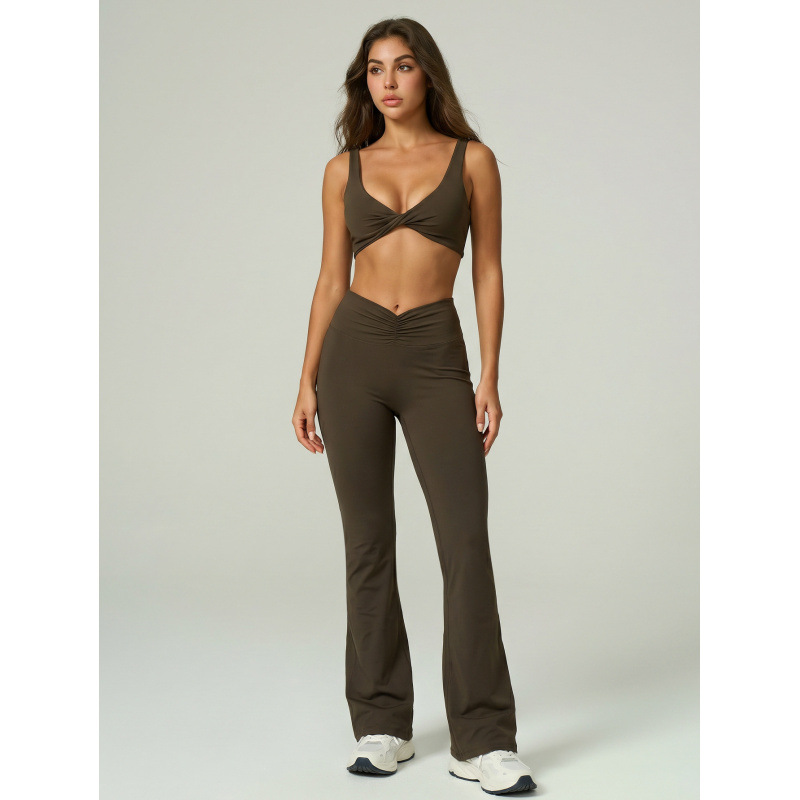 Zhejiang brocade ropa interior deportiva ropa de yoga pantalones de piernas anchas chaleco con cojín de pecho bra de acondicionamiento físico cuerno conjunto de brazo largo