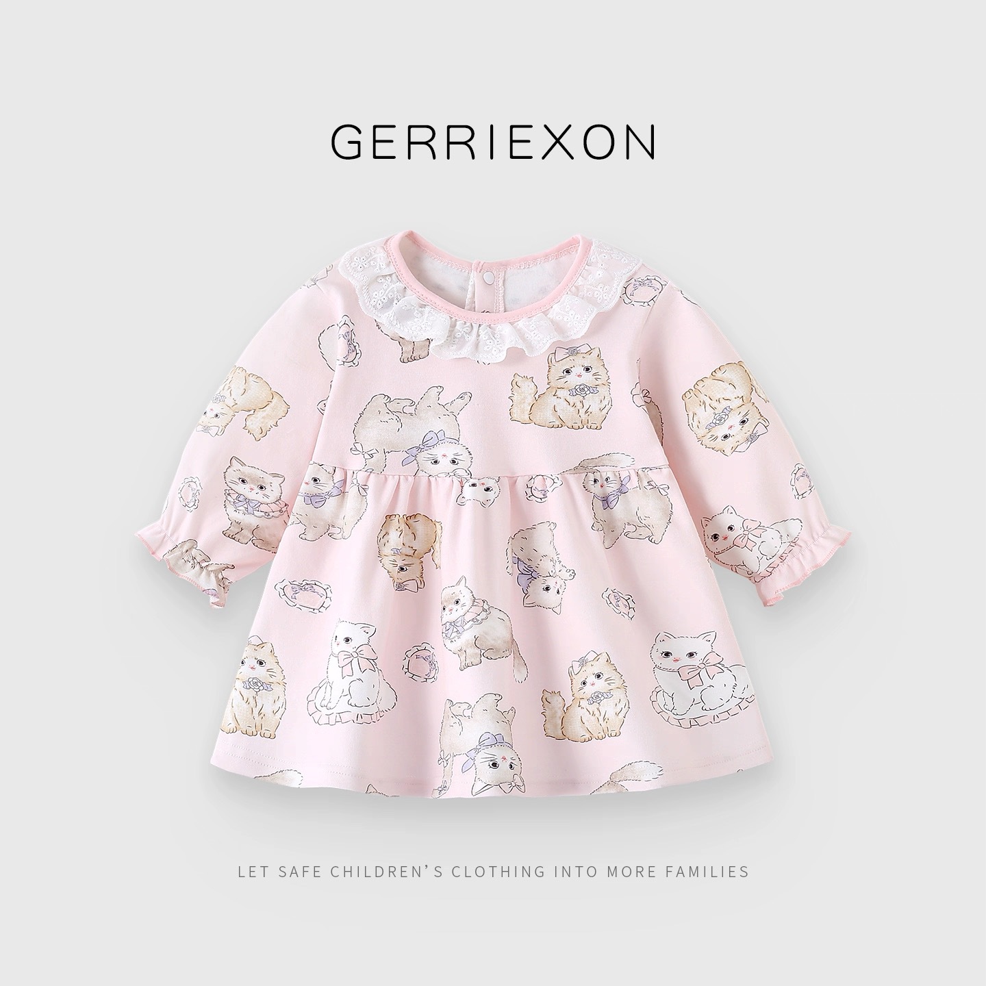 Long-sleeve 100% cotton top (pink meow meow)