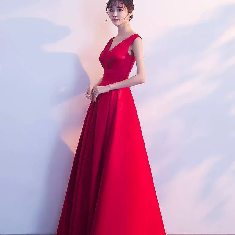 Red summer long evening dress for bride