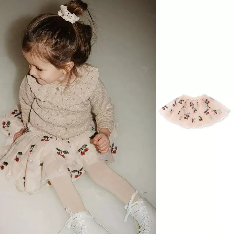 24AW丹麦KS春夏新款女童樱桃绣花纱纱公主裙可爱舒适女宝宝半身裙