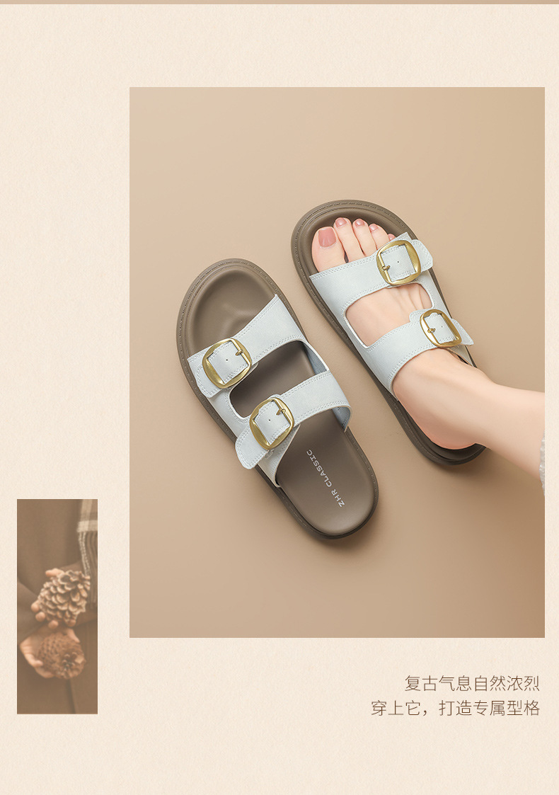Dép sandal nữ xỏ ngón đế bệt kiểu Birkenstock — AY352 Xanh dương chi tiết 26