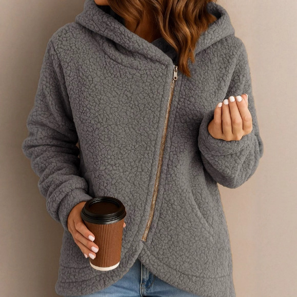 2025 European and American Cross-Border Autumn and Winter New Casual Fashion Long-Sleeved Zipper Cashmere Hooded Women's Sweatshirt Jacket for Women