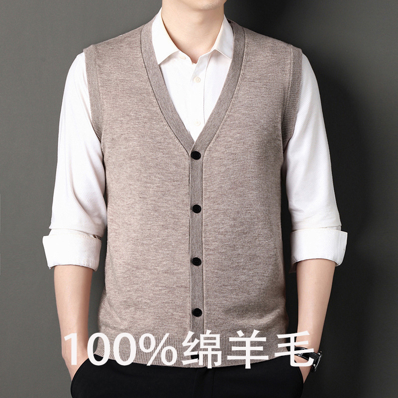 Men's Wool Vest Autumn and Winter Fashion Casual Solid Color V-Neck Men's Sleeveless Cardigan Vest Top Sweater Men