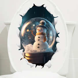 圣诞贴破墙雪球八音盒卫生间装饰画马桶盖上美化可移除贴画SD2322