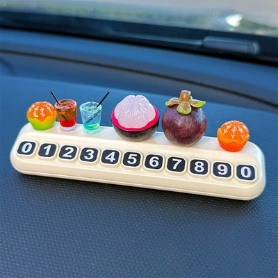 Plate Car Interior Decoration, Nömrəli dayanma kartı - half-peeled-mangosteen-mangosteen-2-small-oranges-2-cups-of-drinks-stop-sign