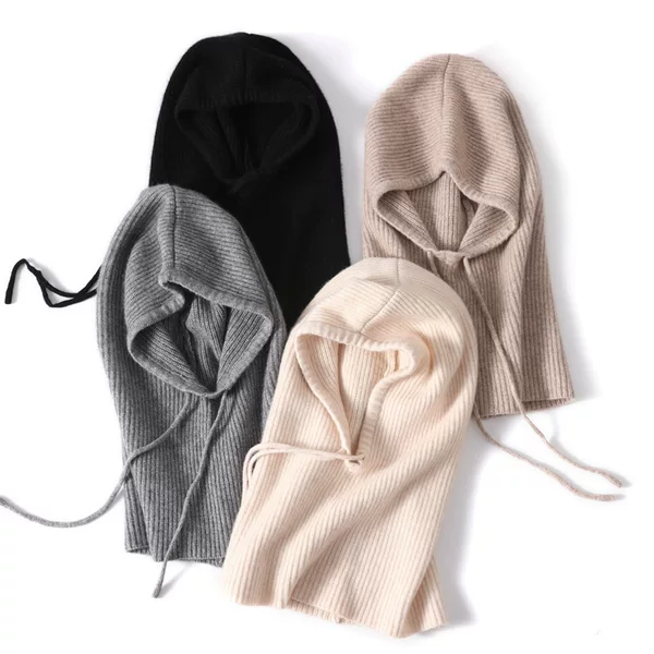Cross-Border Autumn and Winter 100 Pure Wool Knitted Drawstring Hats for Men and Women Windproof Warm Thickeneded Scarf Casual Hats Wholesale