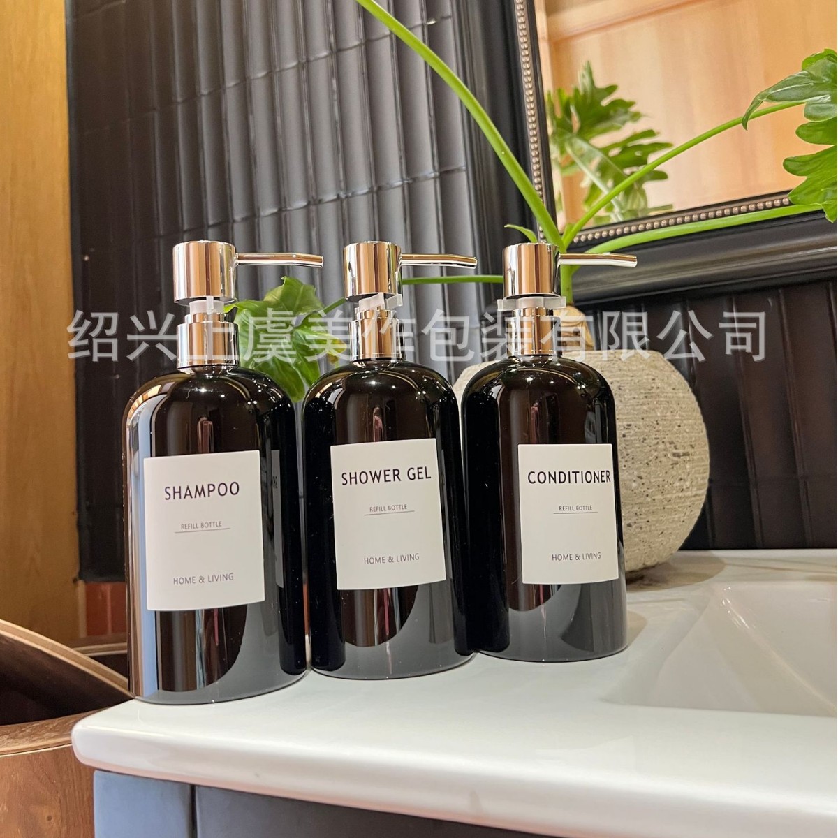 Verde oscuro 500ml champú embotellado de plástico de pared gruesa hotel baño lavandería loción de aceite esencial para el cabello