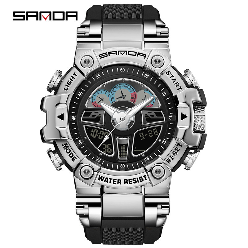 Sanda hasta mano luz reloj negro tecnología multi-funcional volante deportes volante reloj de alarma impermeable reloj masculino 3156