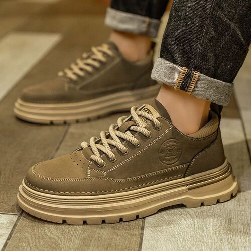 Men's Mid-Center Height Autumn and Summer 2025 British Style Retro Mid-Height Increase Non-Slip Genuine Leather Work Boots