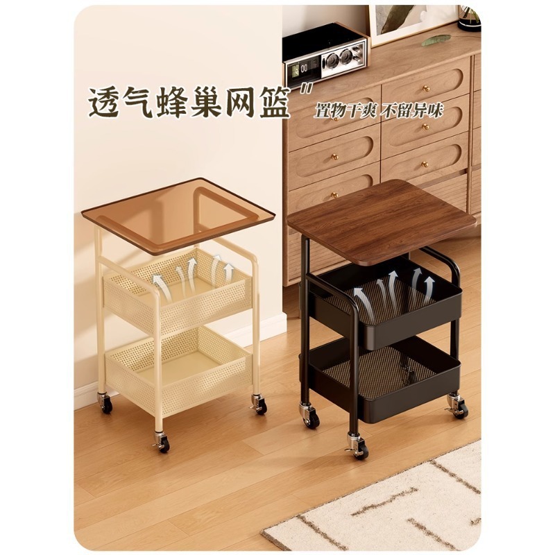 可移动小推车中古风沙发边几桌子客厅带轮茶几卧室床边零食置物架|undefined
