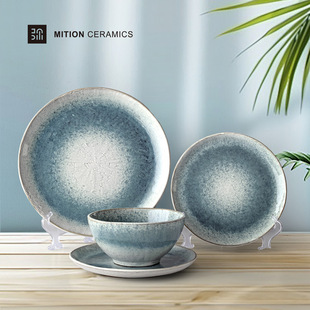 European-Style Light Luxury Bowl and Plate Set, Creative Underglaze Color, Household Bowls and Plates, Ceramic Tableware Wholesale, Light Luxury Retro Style