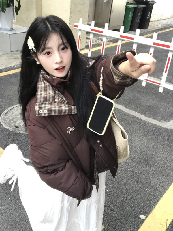 2025冬季新款设计感双层领假两件棉服女百搭拼接学生宽松保暖外套|undefined