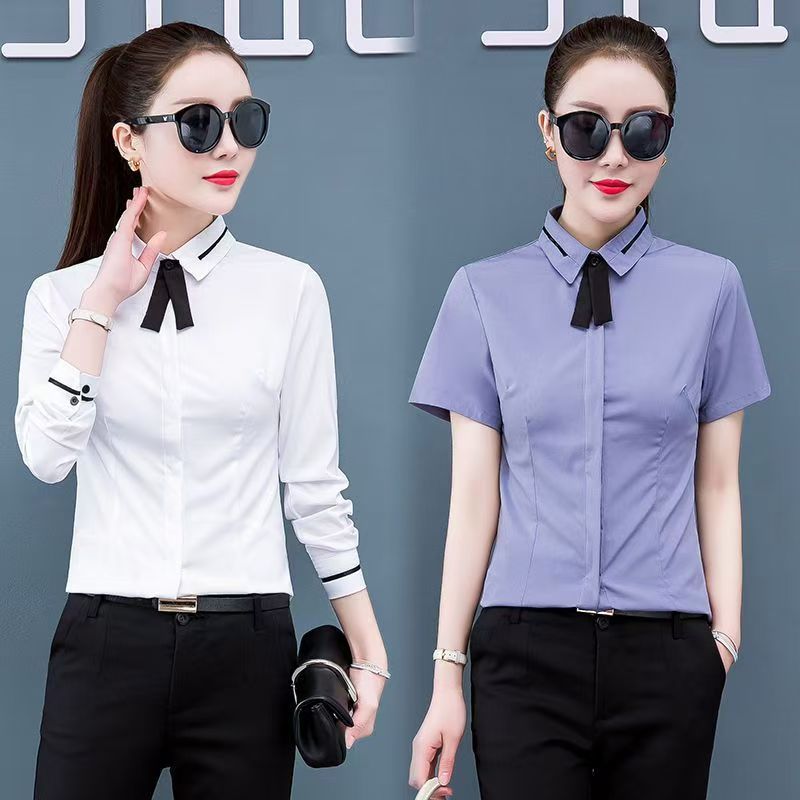 2024 New White Shirt Women's Long-sleeved Slim-fit Slim-fit Business Wear plus size Overalls Korean Style Base Shirt
