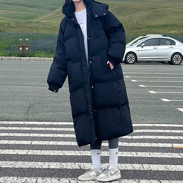 2025 새로운 스타일 서양식 면 패딩 재킷 겨울면 패딩 의류 여성용 무릎 길이 두꺼운 코트 여성용 긴 한국 스타일 루즈 후드