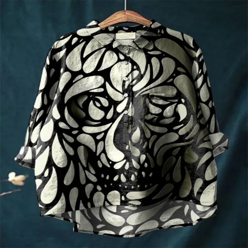 Halloween Cute Witch Digital Print Women's Casual Cotton and Linen Long Sleeve Casual Loose Shirt Halloween Cute Witch Digital Print Women's Casual Cotton and Linen Long Sleeve Casual Loose Shirt