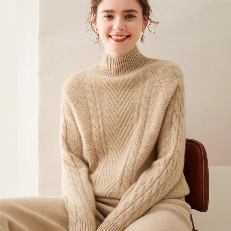 Ala Lan Raglan Half Turtleneck Cashmere Sweater for Women Autumn and Winter New Warm Knitted Bottoming Sweater Thickeneded Pure Color