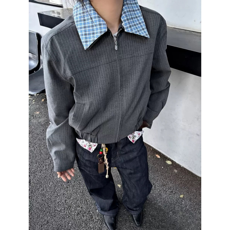 Fake two-piece Harrington jacket for men, cleanfit, high-end barn style, short, simple outerwear