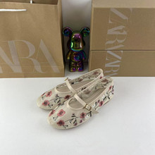 ZA现货2025新款国风新中式女鞋网纱刺绣花朵圆头平底单鞋芭蕾舞鞋