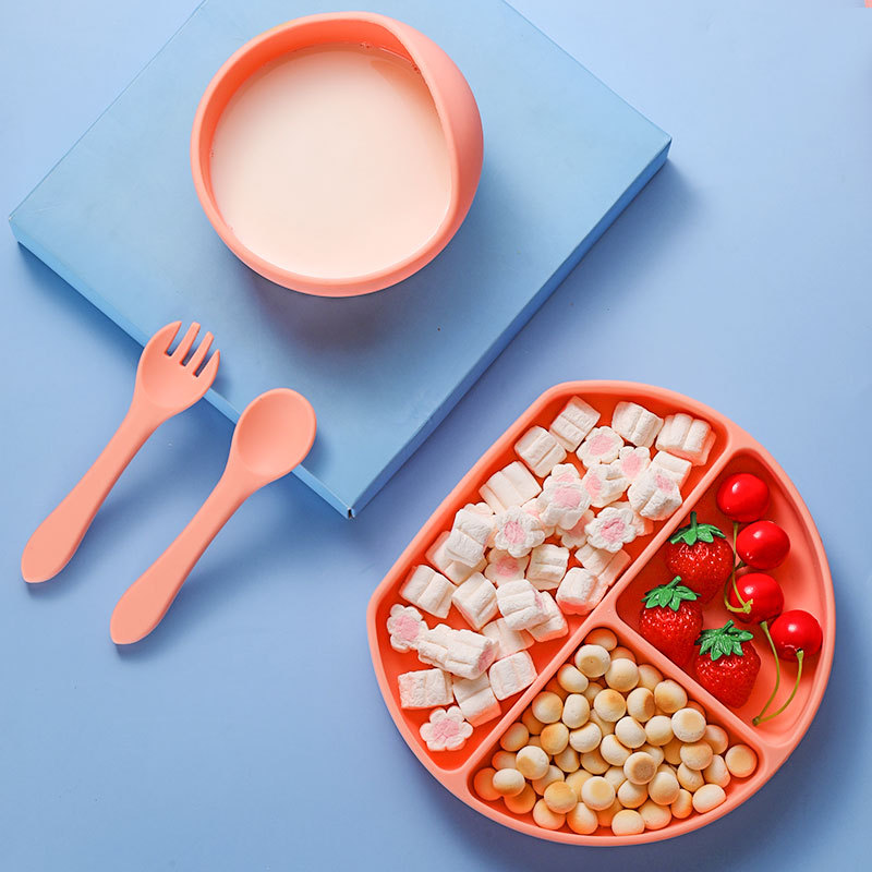 Vajilla de Silicona para Bebés/Niños, Incluye Tazón y Cubiertos, Antideslizante