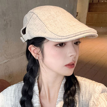 日系文艺复古黑色前进帽子女春秋季百搭显脸小报童帽英伦风鸭舌帽