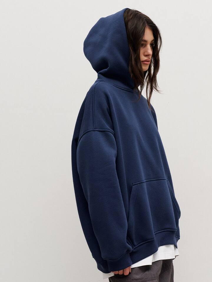 Áo hoodie nỉ lông dáng rộng có mũ và túi, tay dài, dáng unisex — Màu cà phê, Màu hồng, Màu xám, Màu đen chi tiết 48