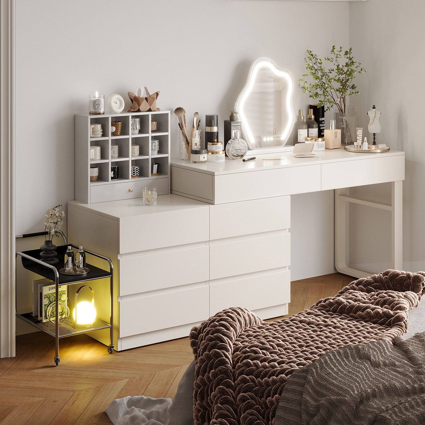 Gabinete de tocador, gabinete de maquillaje integrado, dormitorio moderno y simple, pequeño tipo de casa 2026 nuevo gabinete de esquina de cabecera