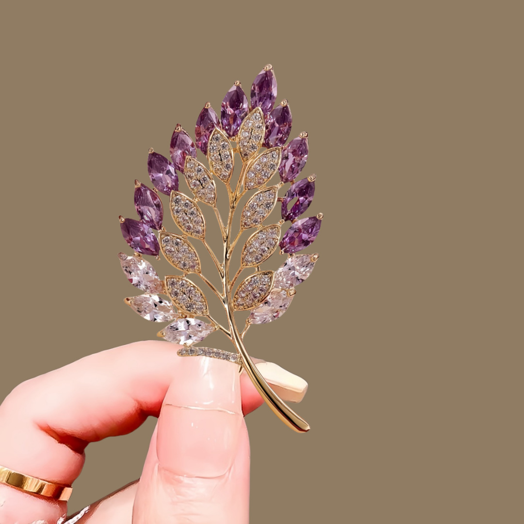Amethyst Leaf Brooch Women's Exquisite Luxury Suit Corsage Niche High-end Design Sense Pin Clothes Accessories