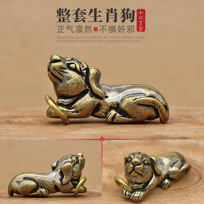 3D brass keychain pendant, Chinese zodiac charms, antique finish, wearable charm