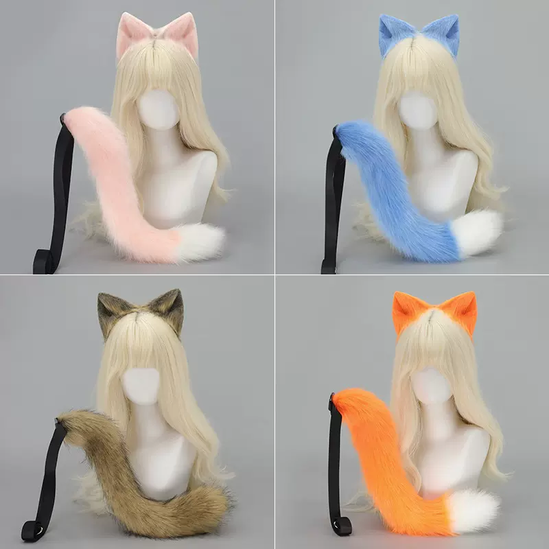 万圣节兽耳兽尾套装手作猫耳发箍猫尾套装漫展猫娘兽耳娘cos道具