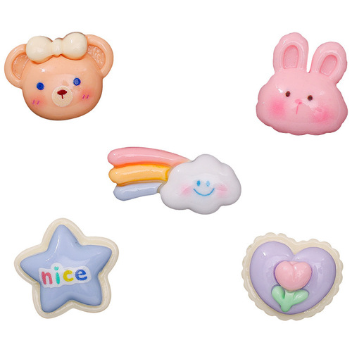 Cute Cartoon Crocs Shoe Flower Transparent Bear Rabbit Rainbow Meteor Resin Removable Shoe Flower Slippers Decoration