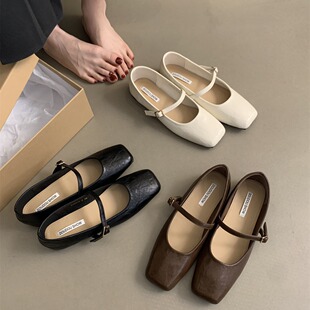 French retro square toe shallow mouth single-layer shoes for women 2024 spring new Korean style fairy casual soft flat Mary Jane shoes