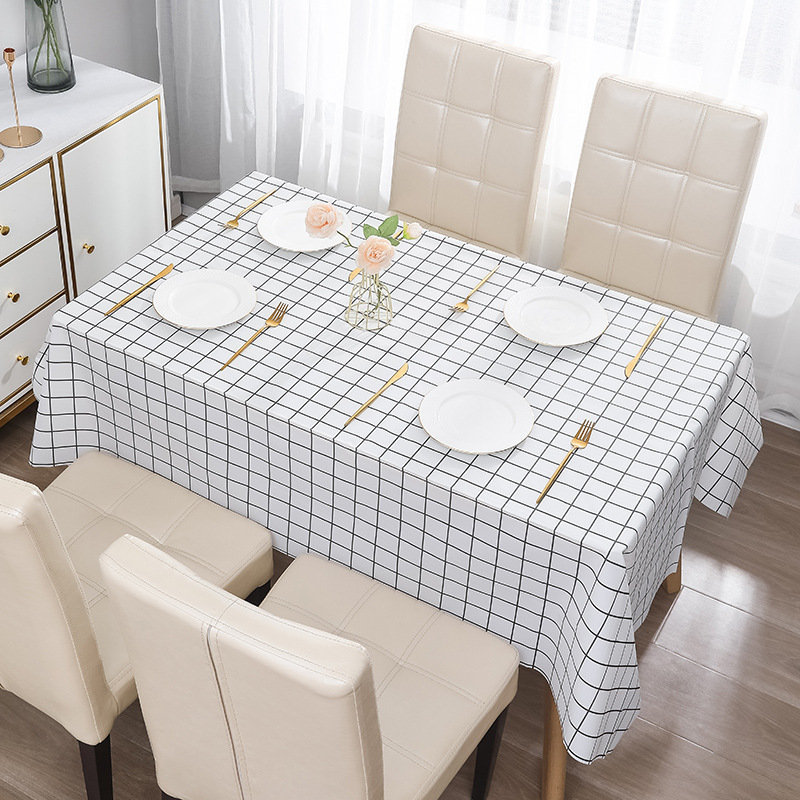 INS Waterproof, Oil-proof and Stain-resistant Simple Home Modern Style PEVA Anti-scalding No-wash Plaid Tablecloth