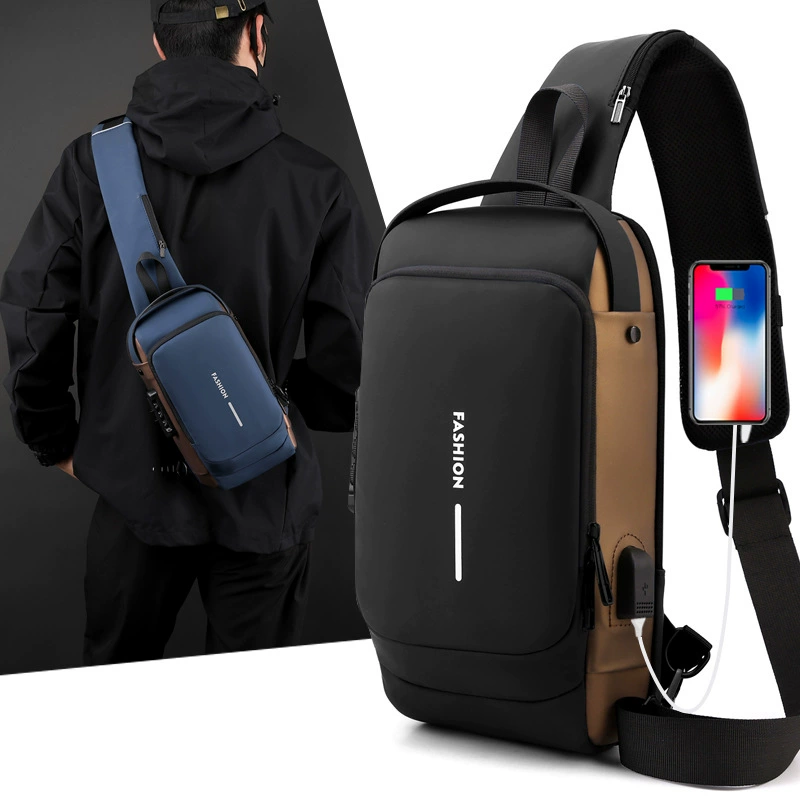 Lock, men's chest bag, sports shoulder bag, anti-theft