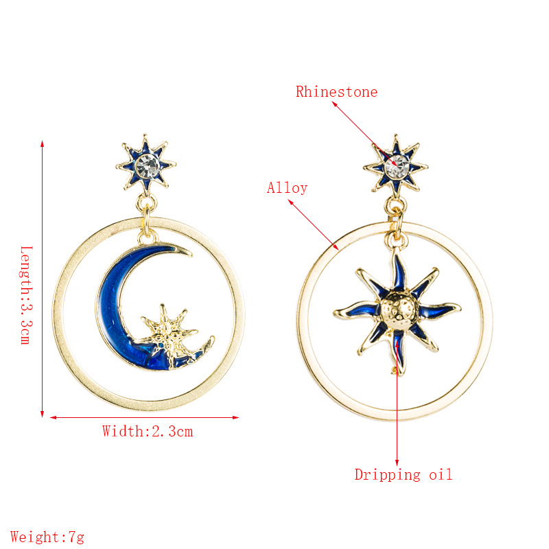 Boucles D&#39;oreilles À Pendentif Huile Lune Soleil Goutte display picture 1