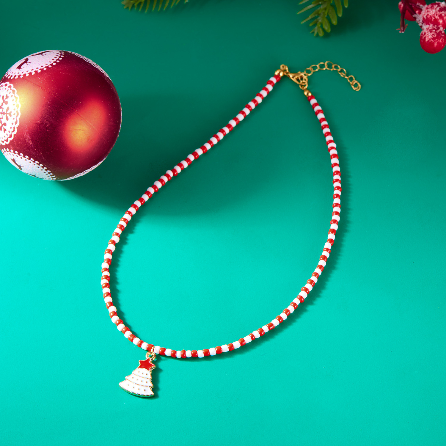 nouveau collier de perles fait main à la mode et polyvalent collier de perles de riz de sapin de Noël Père Noël femme_voghion.com