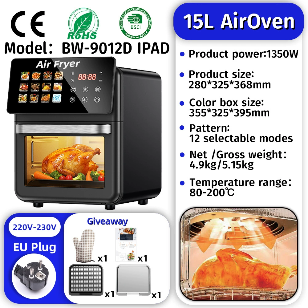 Air fryer oven, large capacity multi-function, touch-screen and mechanical options (4.5–25 L)