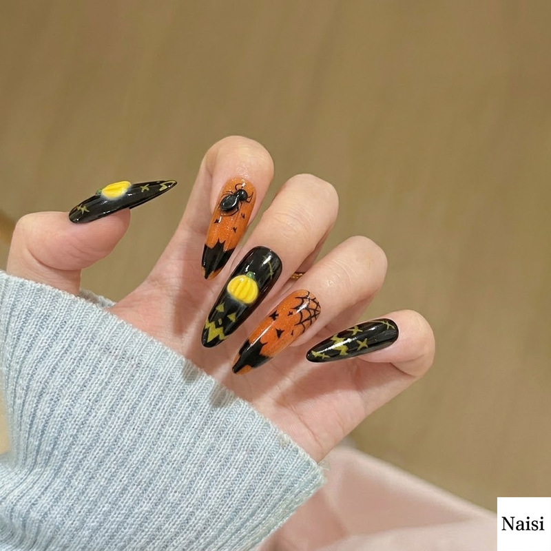 Pumpkin Rhapsody Halloween Themed Nail Art Pieces Ghost Skull Handmade Wearable Nails Fake Nails Amber Nail Art Pumpkin Rhapsody Halloween Themed Nail Art Pieces Ghost Skull Handmade Wearable Nails Fake Nails Amber Nail Art