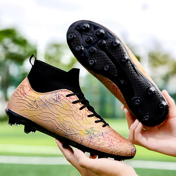 2024 New Autum Football Shoes High-Top Long Nails Gold Camouflage Professional Sneakers Broken Nails Non-Slip Adult Football Shoes