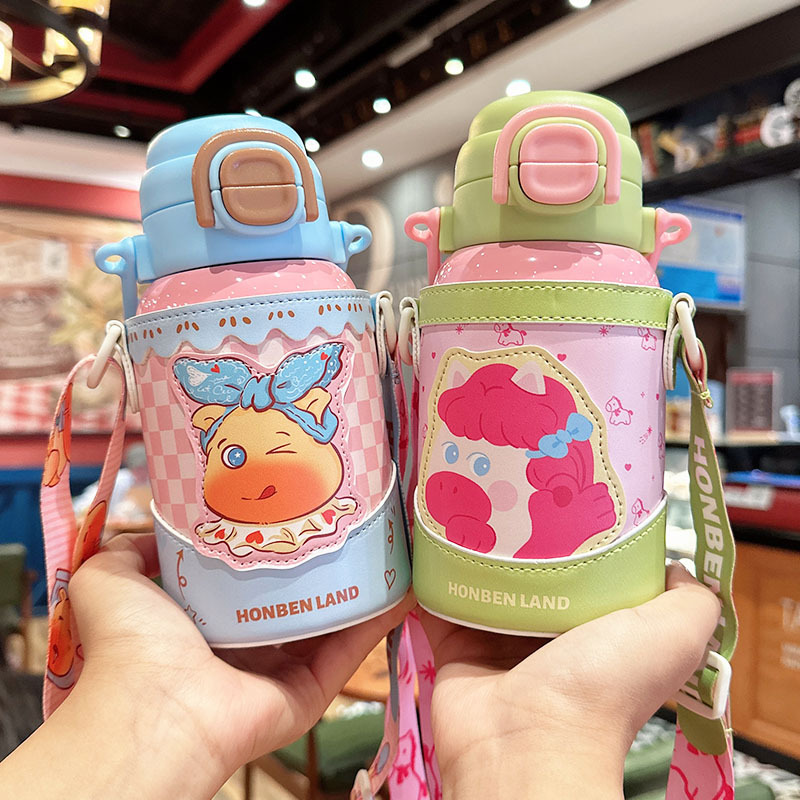 어린이 316 스테인리스 보온병 빨대 물병 어깨끈 550ml