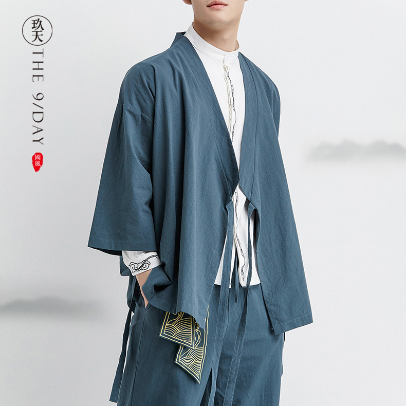 Antique suit Taoist Robe Taoist Clothing Fashionable Tang Suit Chinese Style Retro Jacket Hanfu Men's Loose plus size Seven-point Sleeve