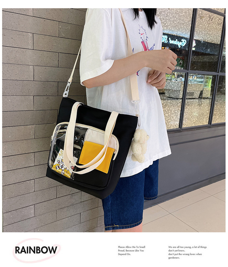 Korean style campus style shoulder bag, literary and versatile, casual student crossbody bag, cartoon cute transparent shoulder bag_voghion.com