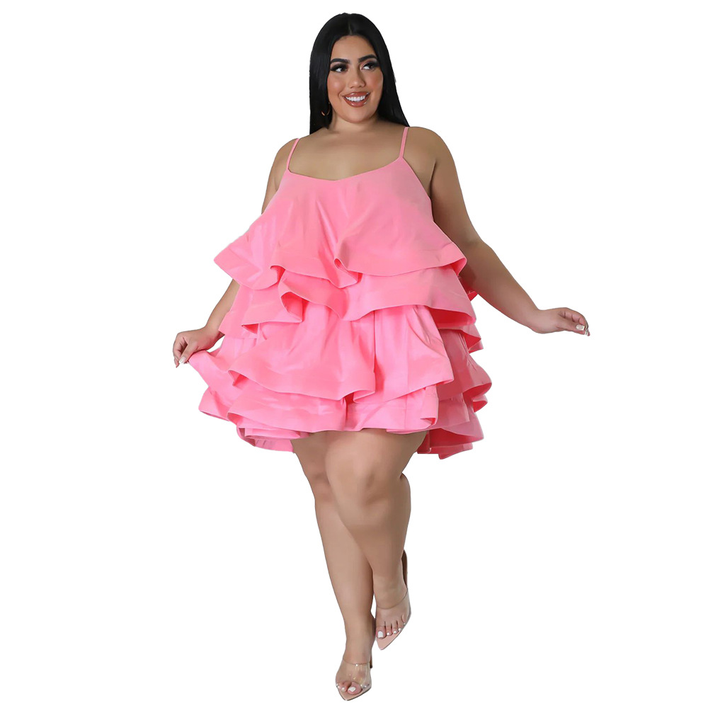 Sexy ärmelloses Rüschenkleid für Damen, verstellbare Schulterträger, europäisch-amerikanischer Stil, Dropshipping möglich, Übergrößen_voghion.com