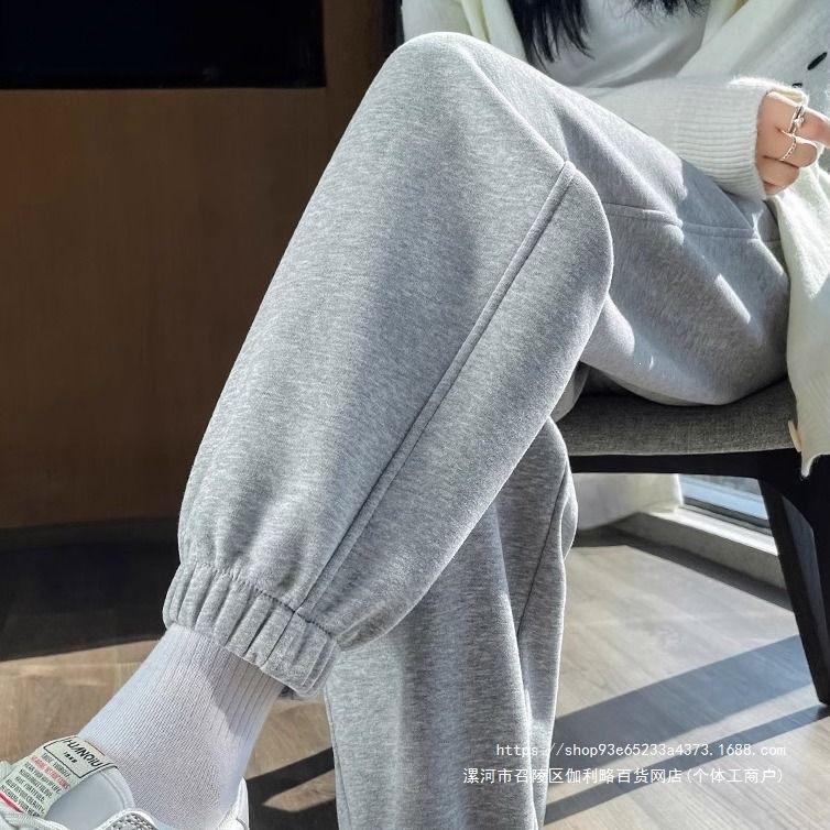 加绒运动裤女秋冬新款小个子2026新款灯笼卫裤宽松束脚灰色休闲裤