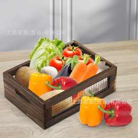 木制桌面收纳筐家居杂物收纳整理盒零食水果蔬菜储物蓝铁艺网镂空