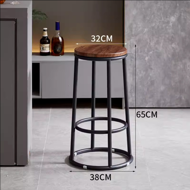 特厚铁艺凳子简约圆凳高脚凳家用靠背椅子吧台凳成人三环高折叠椅|undefined