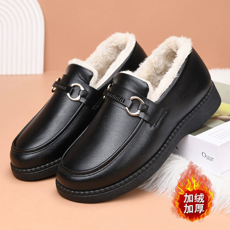 Зимние хлопковые туфли для женщин, модные новые меховые туфли, туфли на толстой подошве для женщин среднего и пожилого возраста, модные женские сапоги-слипоны для снега.