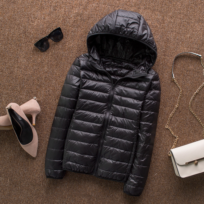 白鸭绒2023秋冬新款轻薄羽绒服女连帽短款大码修身女士外套200斤