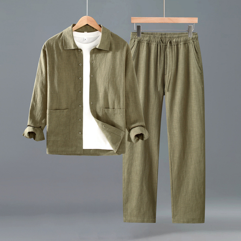 2378+3056 Autumn New Ramie Cotton Casual Suit for Men, Straight Loose Linen Pants, Old Money Style 2378+3056 Autumn New Ramie Cotton Casual Suit for Men, Straight Loose Linen Pants, Old Money Style