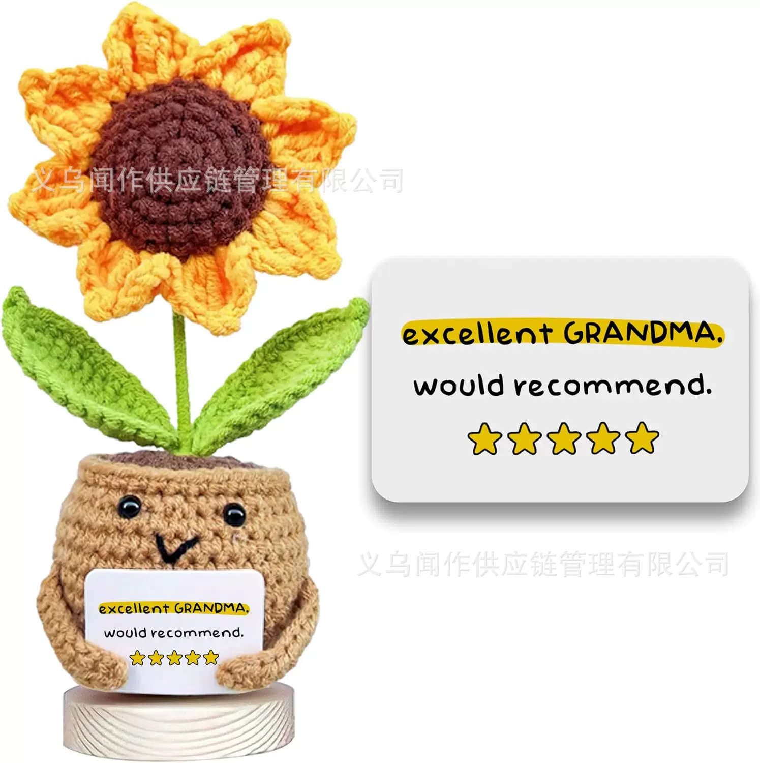 亚马逊热卖毛线手工钩织向日葵盆栽编织玫瑰花郁金香节日礼品摆件